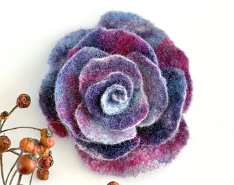 Rose Brooch Handmade Purple Felt Flower Pin Unusual Jewellery