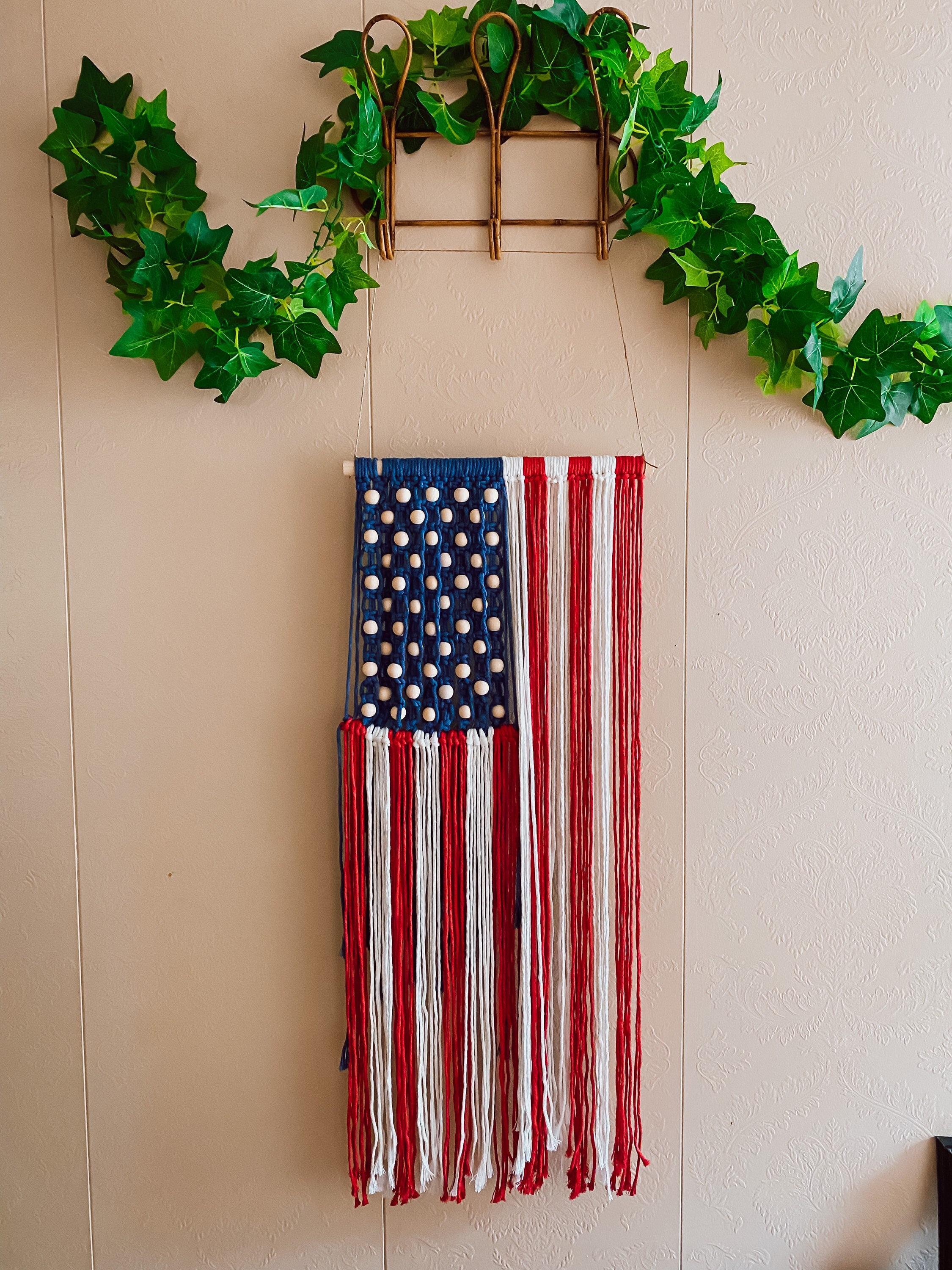 American Flag Macrame Wall Hanging Americana Rustic Decor Etsy