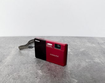 Vintage Nikon Coolpix S70: Red Touchscreen Digital Camera