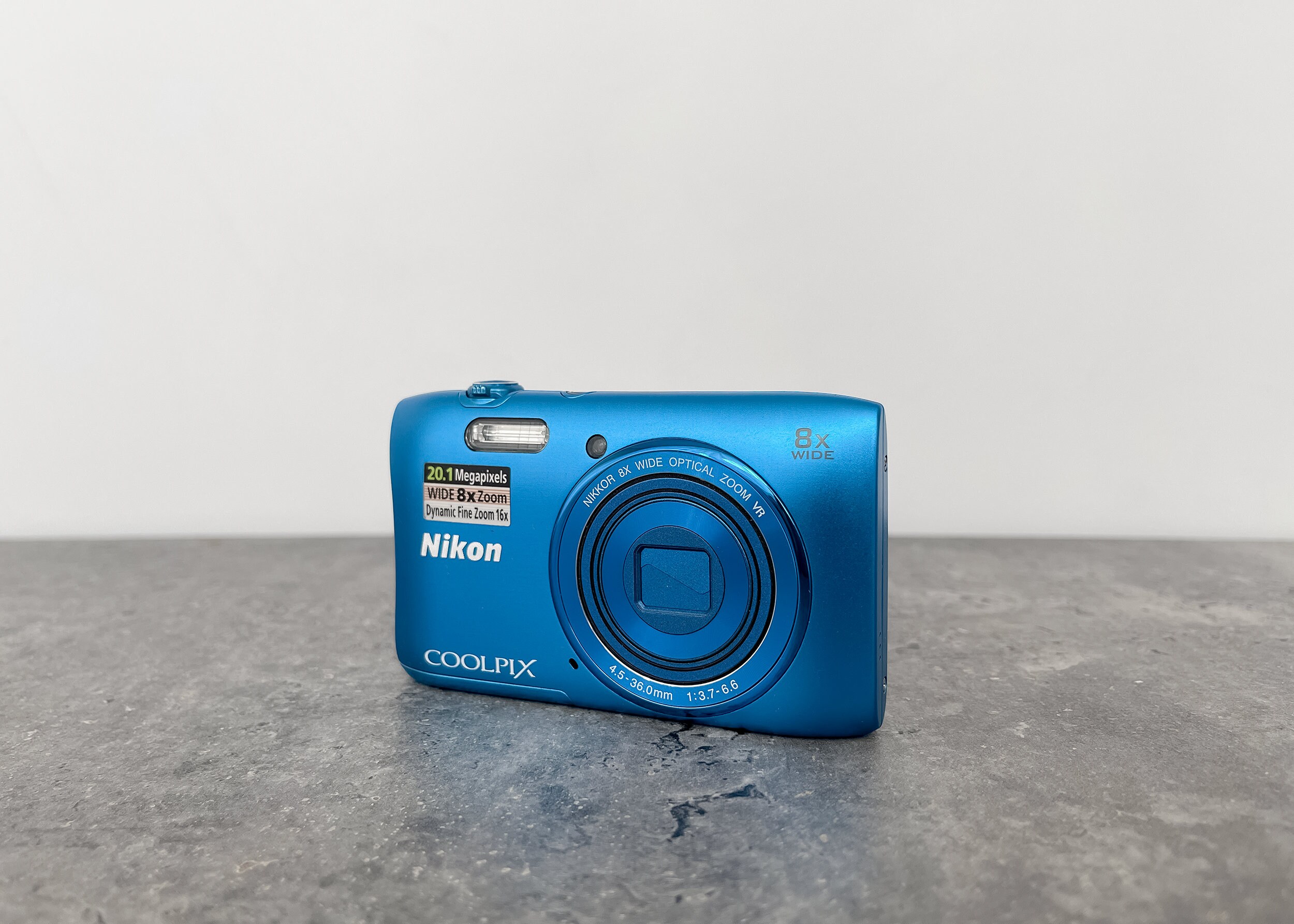 Blue Nikon Coolpix S3600: 20.1MP, 8x Zoom Vintage Camera