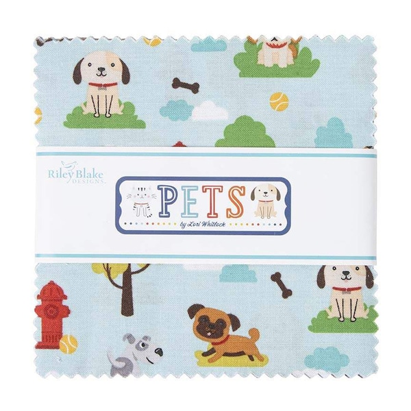 Pets 5" Charm Pack by Lori Whitlock for Riley Blake Designs ~ 100 % Cotton