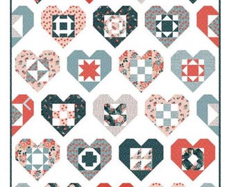 Wholehearted Quilt Kit: Vintage Charm Fabric, Heart Pattern (56" x 77")