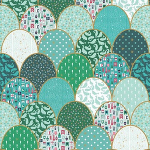 Ahoy! Mermaids Clamshell Cheater Panel by Melissa Mortenson for Riley Blake