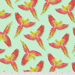Macaw Ya Later in Mango ~ Daydreamer by Tula Pink for FreeSpirit ~ 100% Cotton