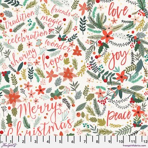 Christmas Squad Family Wishes Ivoire par Mia Charro pour FreeSpirit ~ 100 % coton