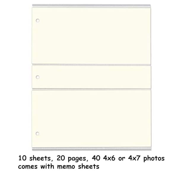 Classic leather 3-ring binder photo album refill sheets for 4x6, 5x7, and 8x10 photos