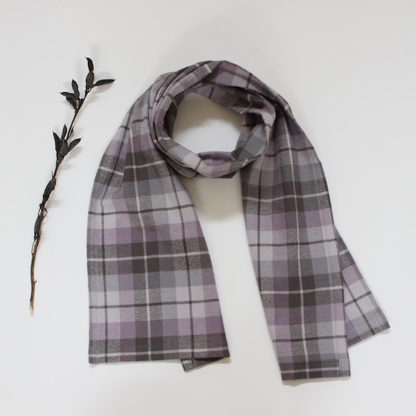 Lavender and Grey Plaid Brushed Cotton Flannel Scarf