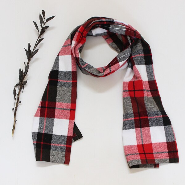 Red and Black Buffalo Check Plaid Brushed Cotton Flannel Scarf