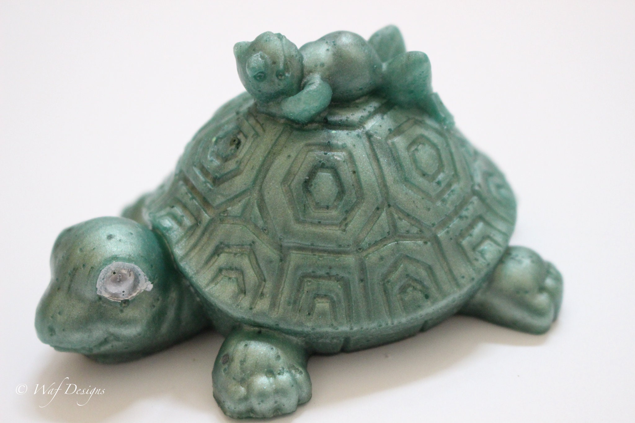 Resin Turtle Figurine with Geometric Pattern Shell and Tiny Frog Choose Your Color