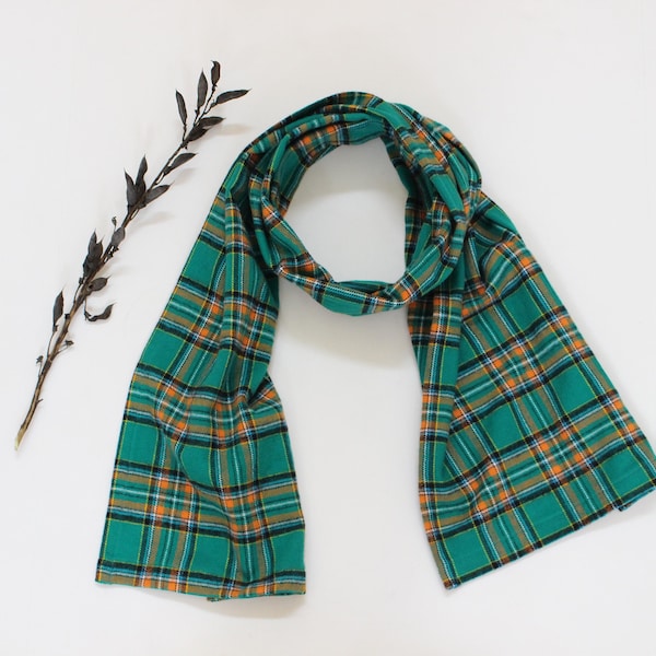 Teal and Orange Plaid Brushed Cotton Flannel Scarf