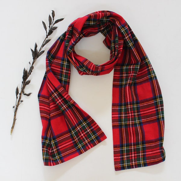 Red Tartan Plaid Brushed Cotton Flannel Scarf