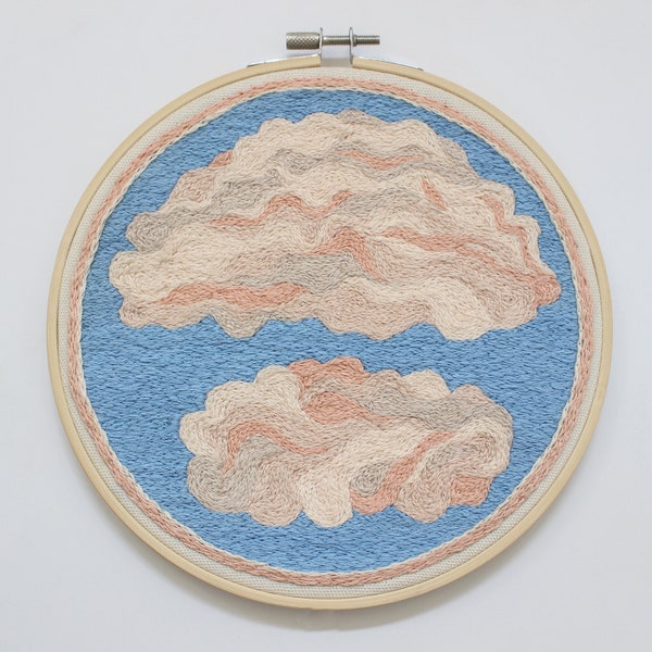 Hand Embroidered Cloudy Sky Wall Art, 7" Embroidery Hoop Multi-Color Wall Hanging