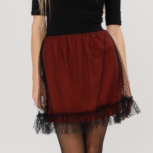 Burgundy Polka Dot Mini Tulle Skirt With Ruffle, Black Dotted Mini Skirt, Casual Tulle Skirt With Dots, Mini Tutu, Night Out Party Skirt