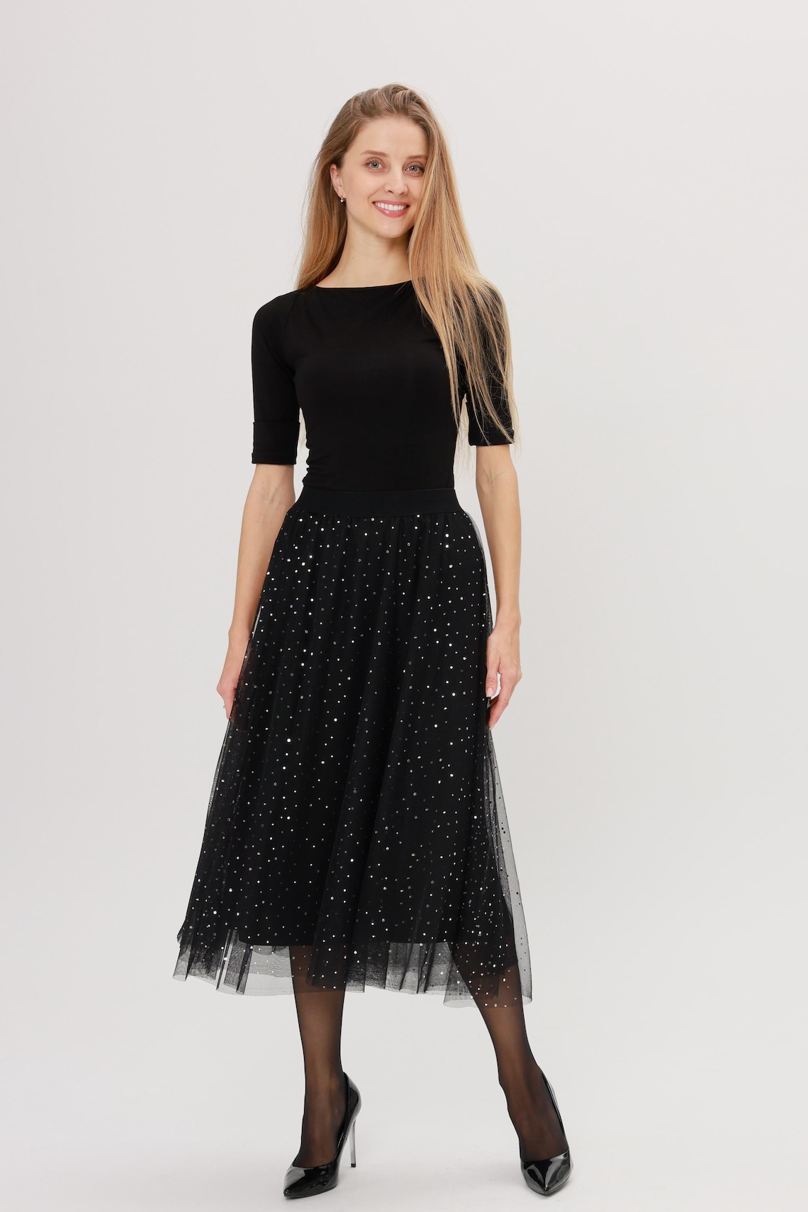 Tulle Midi Skirt Black