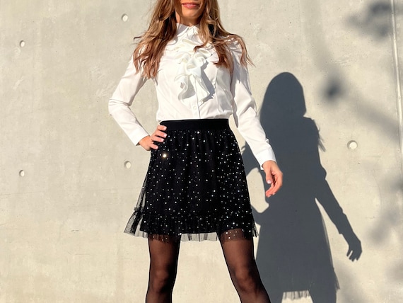 Black Sequin Skirt Sparkling Mini Tulle Skirt Black Super Mini Tutu Mini Tulle Skirt Black Party Skirt Winter Skirt Shiny Tulle Skirt