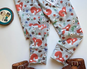 Grey fox leggings, unisex baby leggings, baby clothes, handmade uk, baby gift, baby shower gift, woodland print, foxes, uk made