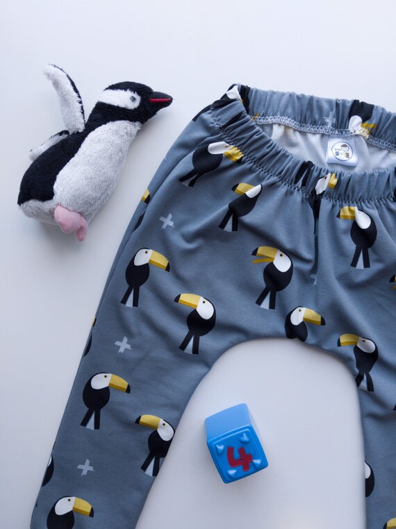 NEW Harem Dungarees in Organic cute Penguin fabric Age 9-12 months