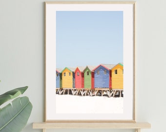 Beach Photo Colorful Huts | Beach Photo Wall Art | Beach Wall Decor | Original Photo Print | Landscape Photography | Muizenberg South Africa