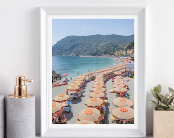 Italian Beach Photo Wall Art | Cinque Terre Monterosso al Mare Photo | Original Beach Umbrellas Print | Landscape Art | Fine Art Photography