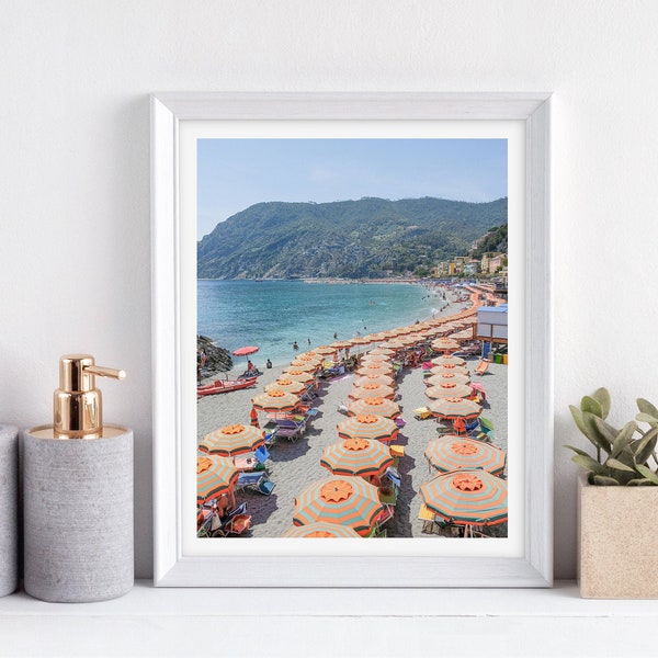 Italian Beach Photo Wall Art | Cinque Terre Monterosso al Mare Photo | Original Beach Umbrellas Print | Landscape Art | Fine Art Photography