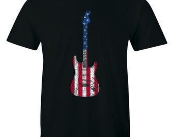 Musician Instrument Men/'s T-shirt Guitar American Flag