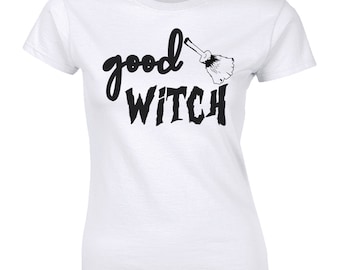 Good Witch Shirt BFF Halloween Graphic Tee Friends Women's T-Shirt Tee