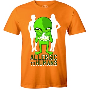 Men&#39;s Funny Alien T-Shirt Allergic To Humans Shirt Space Shirts Tee Aliens Sick