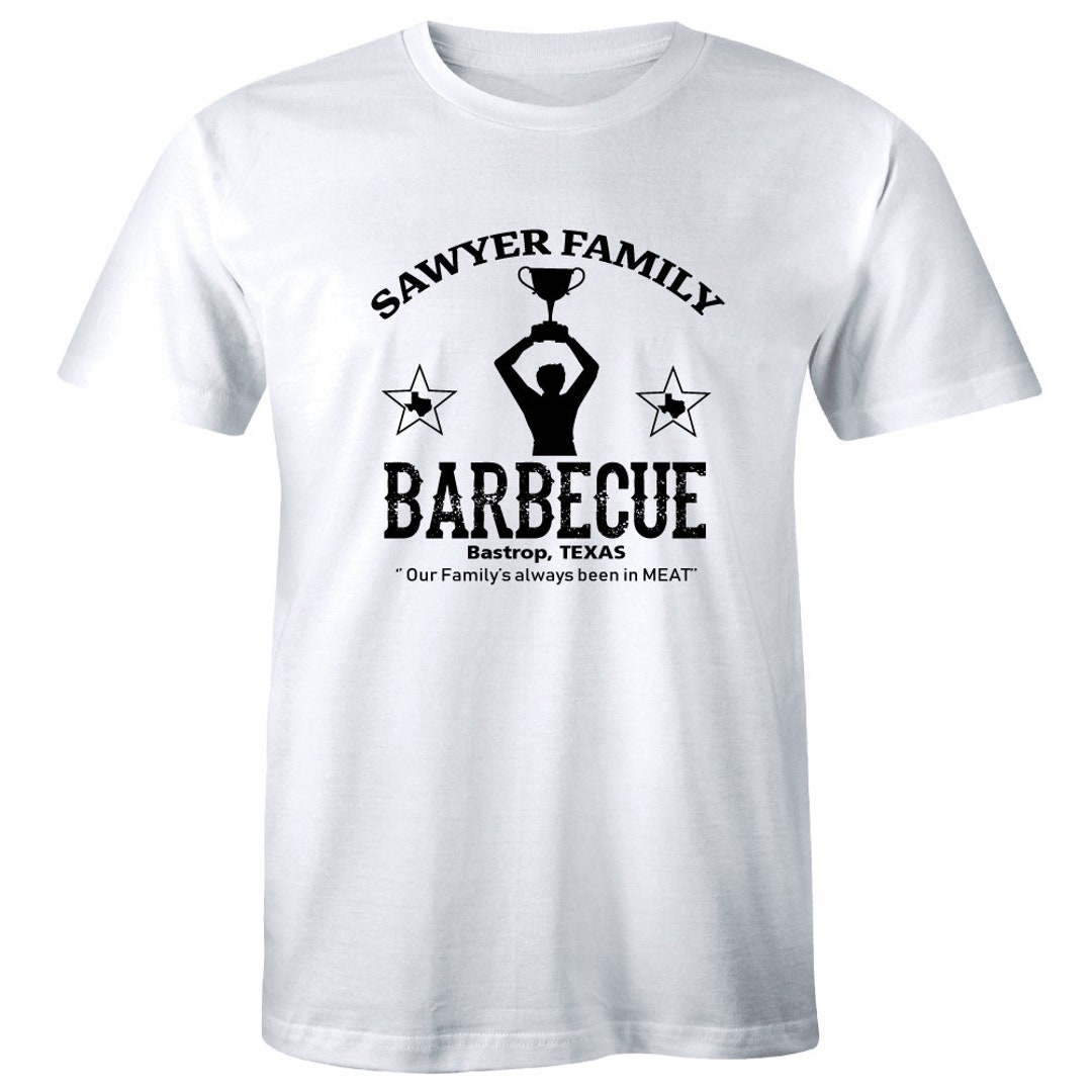 Sawyer Family Barbecue Bastrop Texas With Trophy Men Image Tshirt for