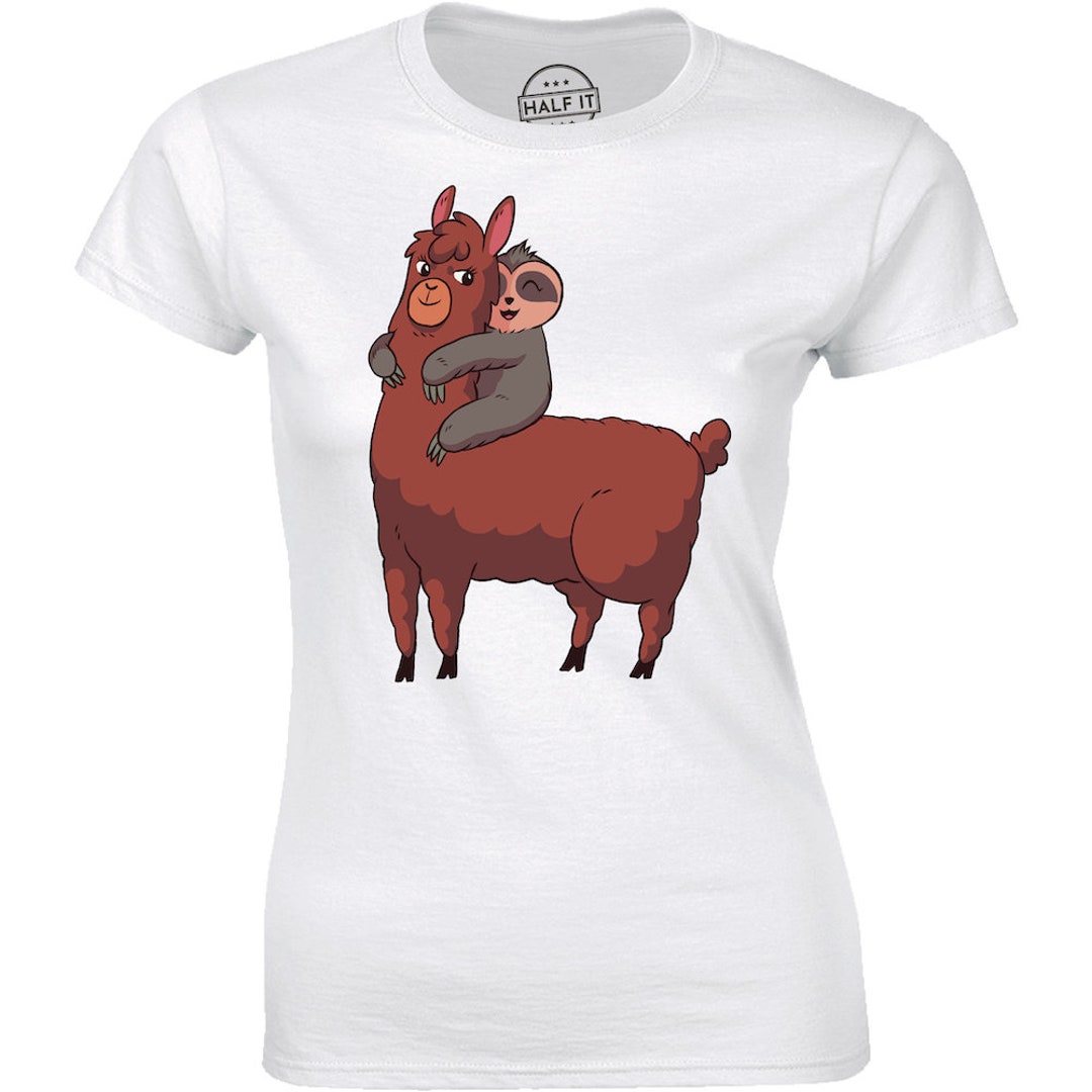 Sloth Riding Lama Cute Funny Sloth Riding on Llama Lovers Women's Premium T-shirt Gift ...