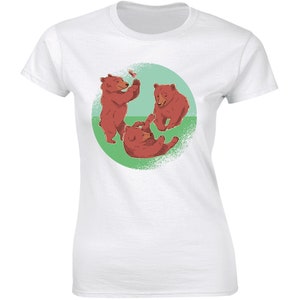 Funny Cartoons Tree Cute Brown Bear Animal Playing Women&#39;s T-shirt Gift Tee