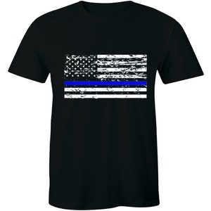 Thin Blue Line American Flag Law Enforcement Police Officer Patriotic Tee Tshirt