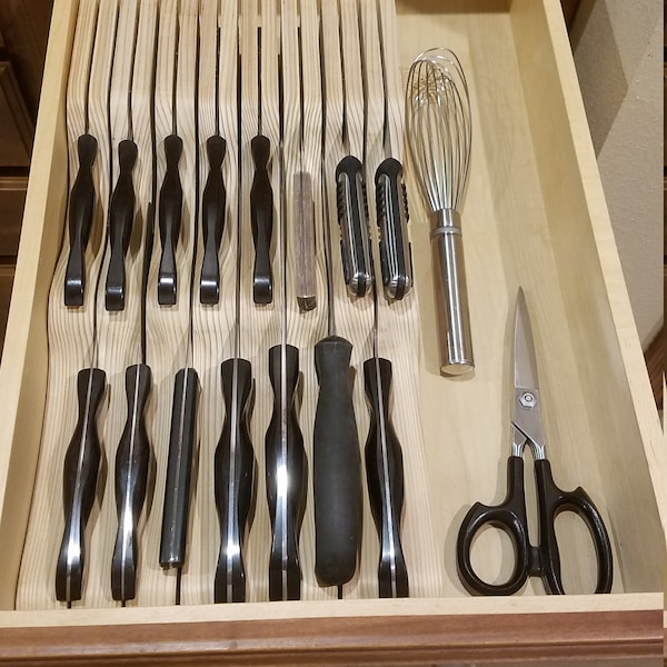 Custom knife block storage drawer insert