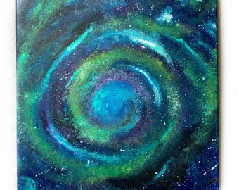 Original Abstract Acrylic Painting on Stretched Canvas - The Vortex - 12x12 inches - Bright Galaxy Art