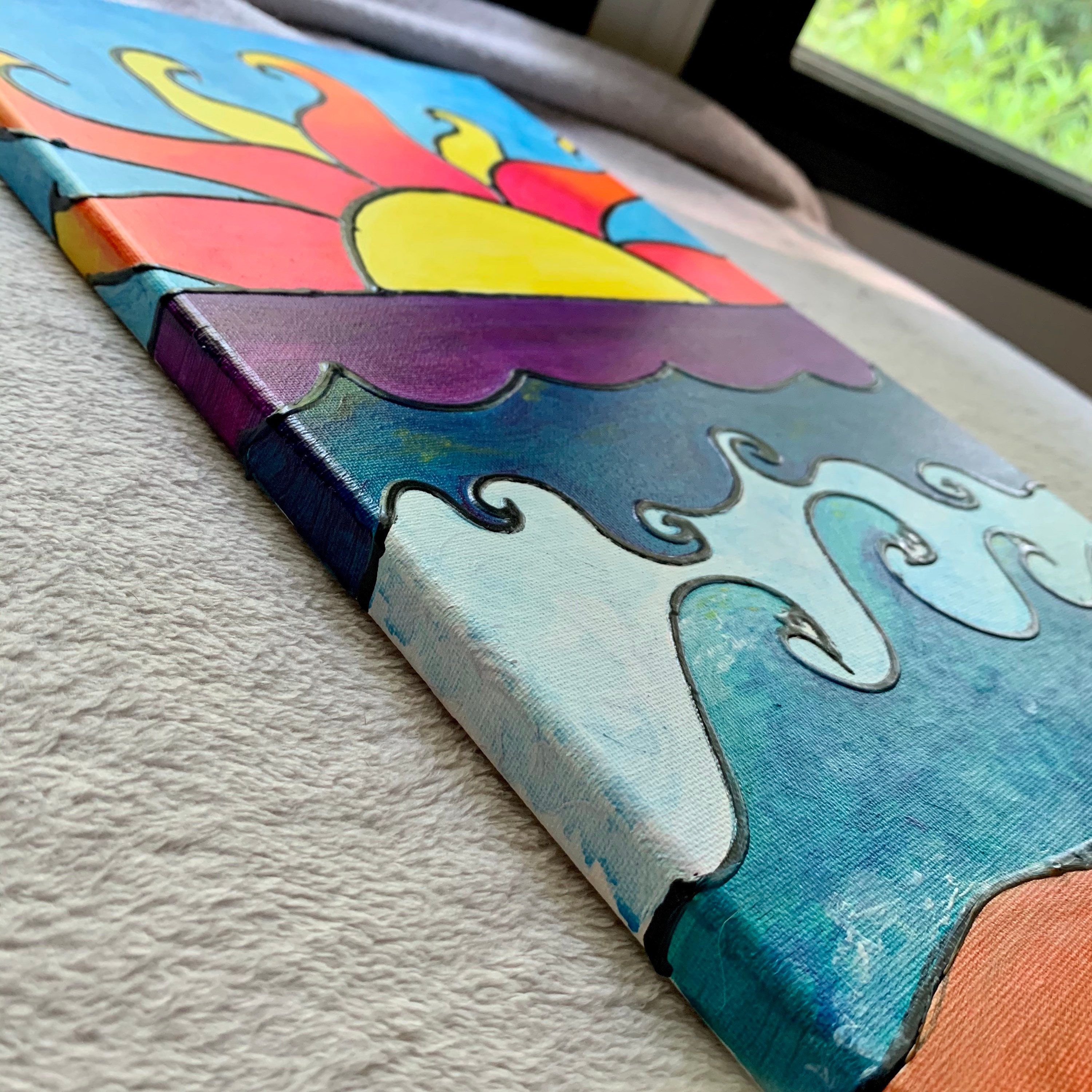 Original Acrylic & Puff Paint Painting L. I. T. 18.5x10 Inch Canvas