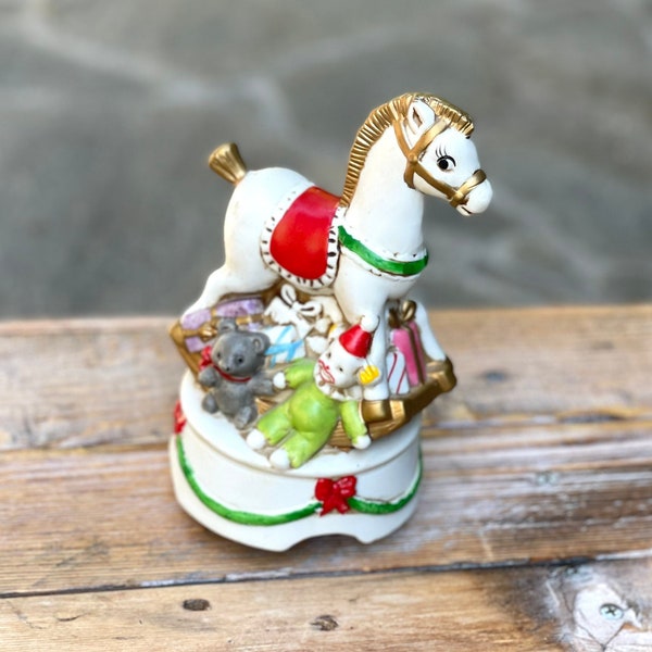 Vintage Musical Revolving Toy Horse, Merry-Go-Around Musical Carousel, Vintage Christmas, Christmas Gift, Vintage Carousel, Music Box