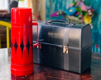 Vintage Aladdin Thermos and Lunch Box - Aladdin’s Quart Thermos - Aladdin Thermos - boîte à lunch vintage - Boîte à lunch à collectionner