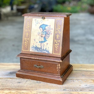 1950s Mid Century Shabby Girl Walking Dog Jewelry Box Childs Musical Jewelry Box Vintage Collectible Music Box Made in Japan Jewelry Box