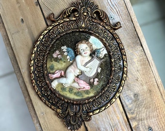 Tuscany 3D Resin Cherub Wall Plaque, Embossed Wall Art, Vintage Angel Picture Frame, Heavens Garden Cherub, Italian Home Decor, Colonial