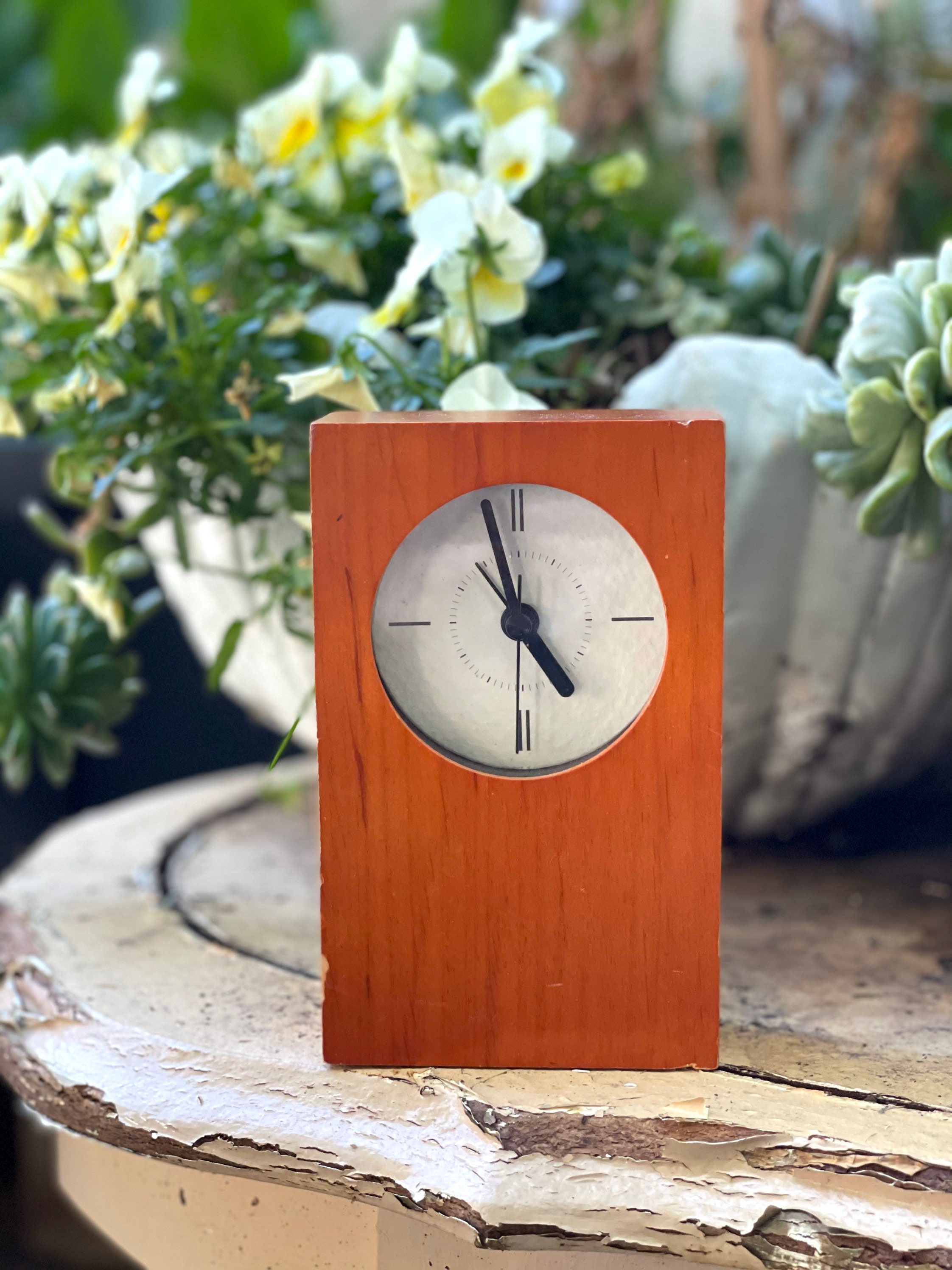 Vintage Wood Tabletop Clock Retro Desk Clock Tabletop Etsy
