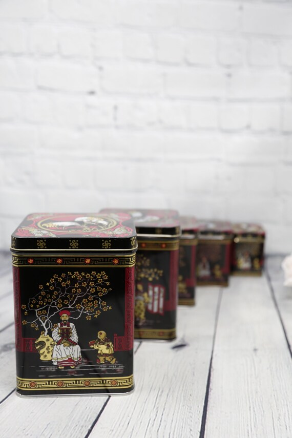Vintage Decorative Oriental Canisters Canister Tins Etsy