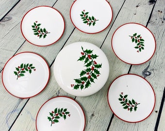 Vintage Enamel Christmas Coasters Set, Vintage Christmas Coasters, Christmas Kitchen, Christmas accents, Christmas collection
