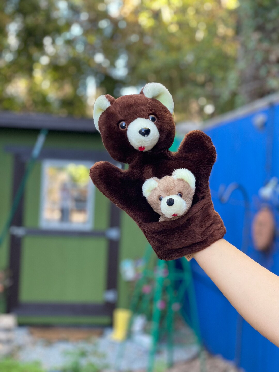 Mamma and Baby Bear Hand Puppet Doll, Vintage Hand Puppet Toy