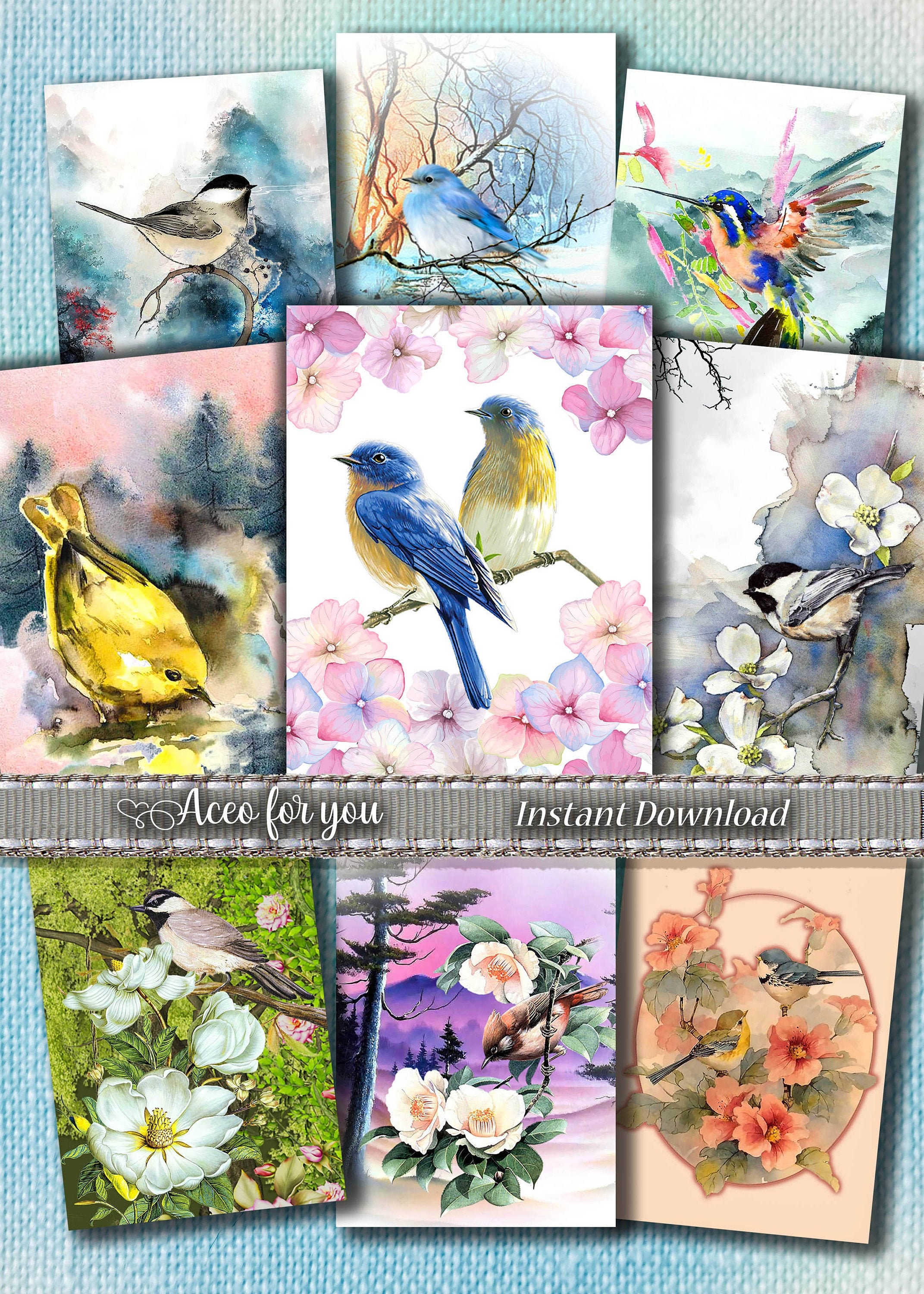ACEO printable SET of 9 ACEO cards Digital aceo cards Etsy