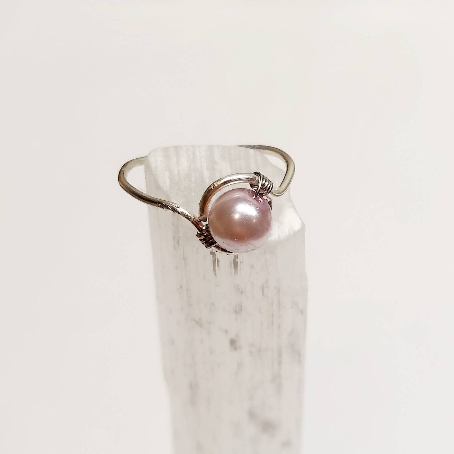 Rosey White Floating Pearl Ring Light Pink Etsy UK