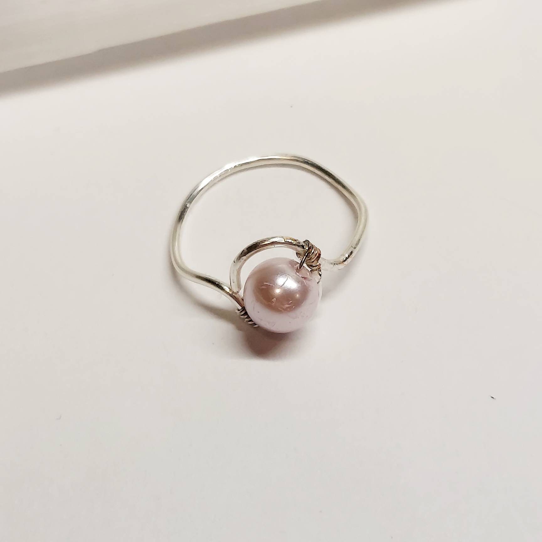 Rosey White Floating Pearl Ring Light Pink Etsy UK
