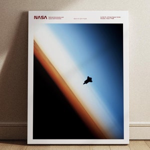 Space Shuttle Endeavour silhouette STS-130 Against Earth's Colorful Horizon | NASA Red Number Photo Poster