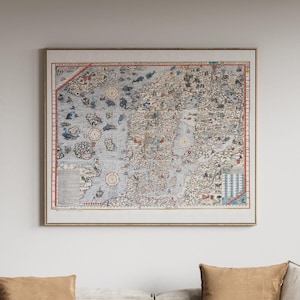 Ancient Scandinavia and Northern European "Carta Marina" Map from 1539 Poster | HD Digitally restored and color corrected