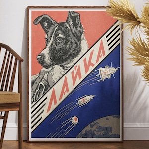 Laika eerste hond in de ruimte | Sovjet-ruimteprogramma ruimtehond | Poster Laika in de ruimte