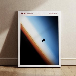 Space Shuttle Endeavour silhouette STS-130 Against Earth&#39;s Colorful Horizon | NASA Red Number Photo Poster