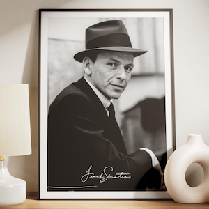 Frank Sinatra Portrait with Signature Black and White Poster
